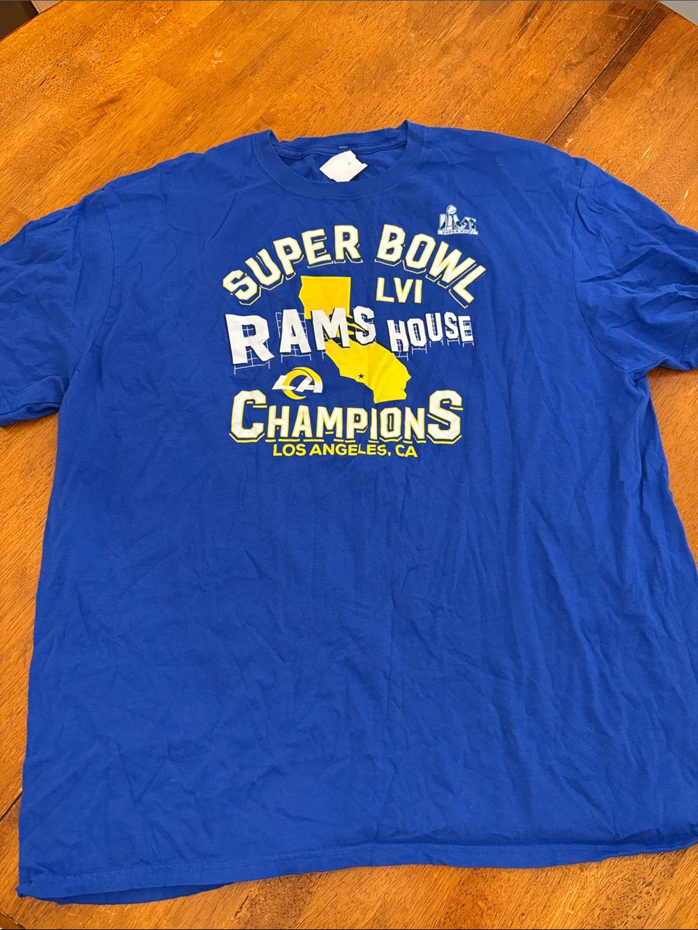 NFL Royal Blue & Yellow Rams Super Bowl LVI Champions Short Sleeve Tee xxl